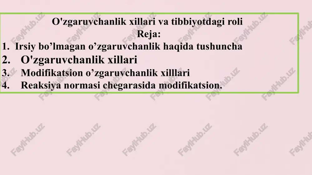 o'zgaruvchanlik xillari va tibbiyotdagi roli — PPTX