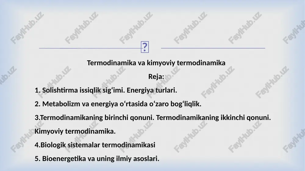 termodinamika va kimyoviy termodinamika — PPTX
