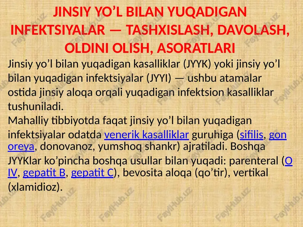jinsiy yo’l bilan yuqadigan infektsiyalar — PPTX