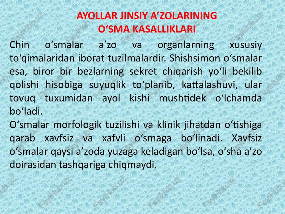 ayollar jinsiy a’zolarining o‘sma kasalliklari — PPTX