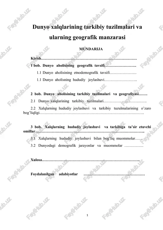 dunyo xalqlarining tarkibiy tuzilmalari va ularning geografik manzarasi — DOC