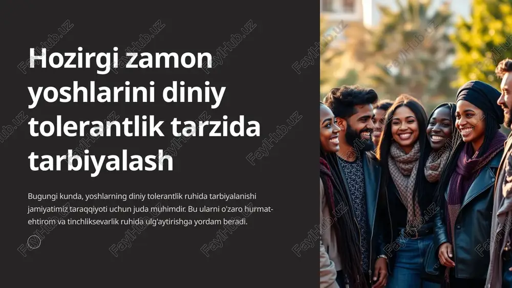 yoshlarini diniy tolerantlik tarzida tarbiyalash — PPTX