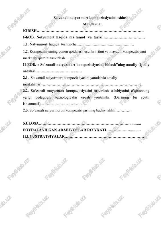 so`zanali natyurmort kompozitsiyasini ishlash — DOC