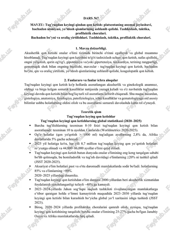 tug’ruqdan keyingi qon ketish — DOCX
