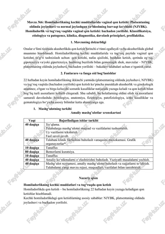 homiladorlikning kechki muddatlarida vaginal qon ketishi — DOCX