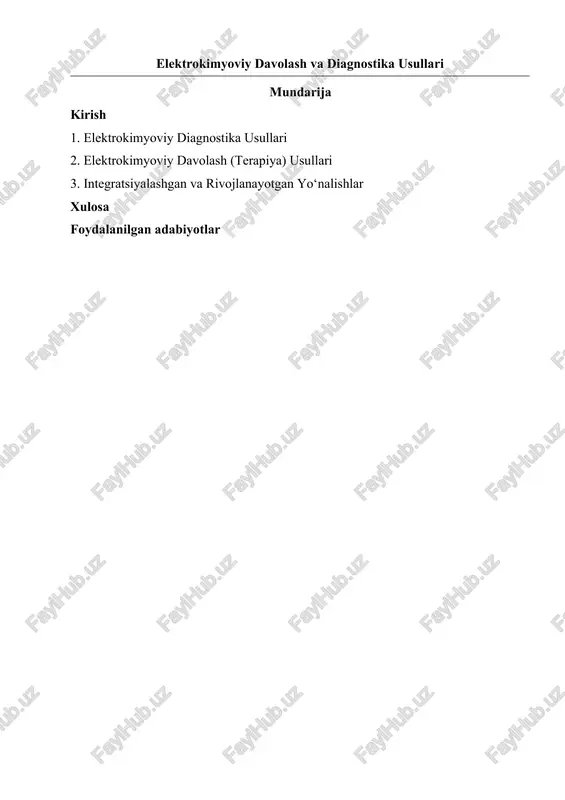 elektrokimyoviy davolash va diagnostika usullari — DOCX