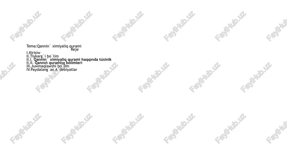 qannin` ximiyaliq quramirejei — PPTX