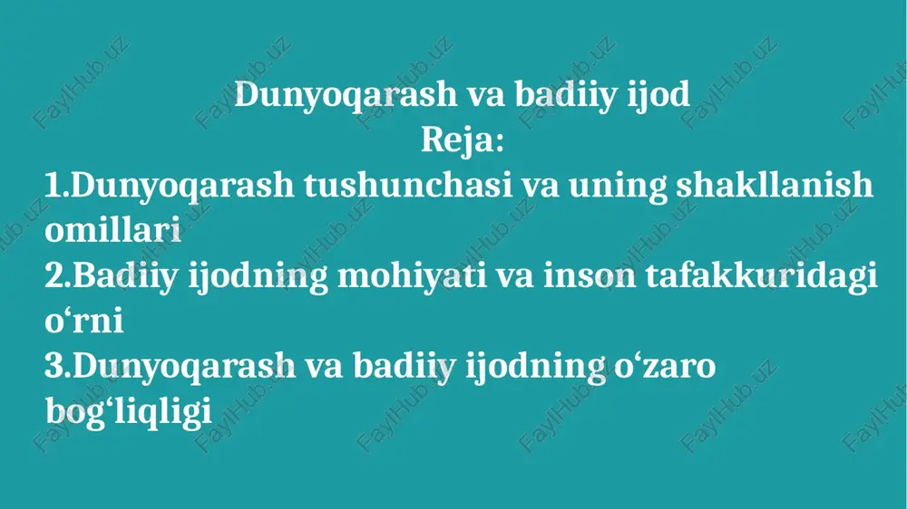 dunyoqarash va badiiy ijod — PPTX