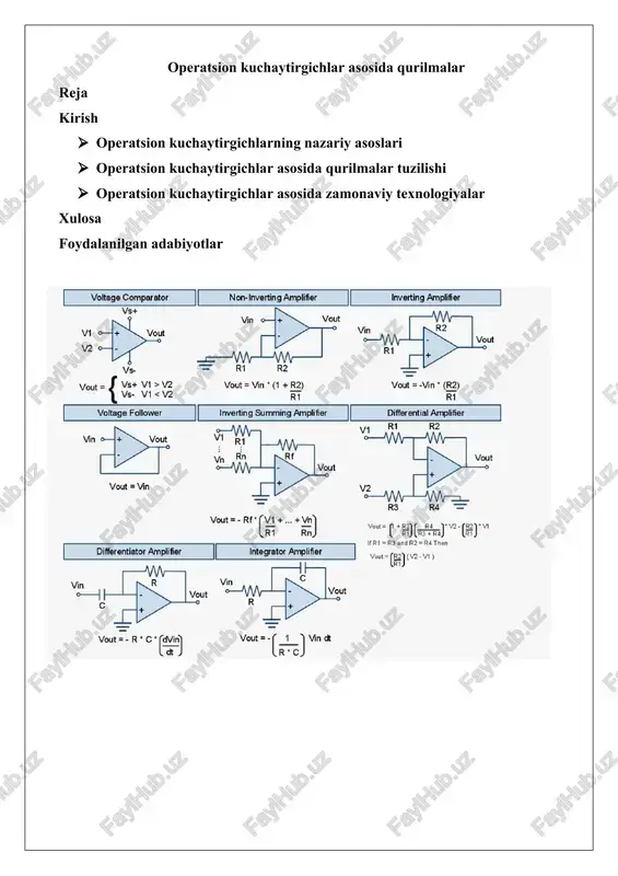 operatsion kuchaytirgichlar asosida qurilmalar — DOCX
