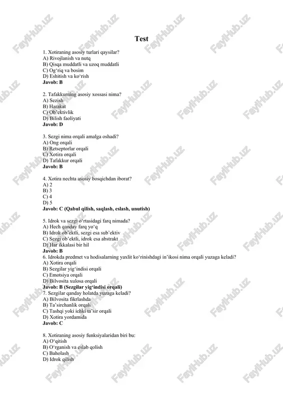 xotira va tafakkur — DOCX