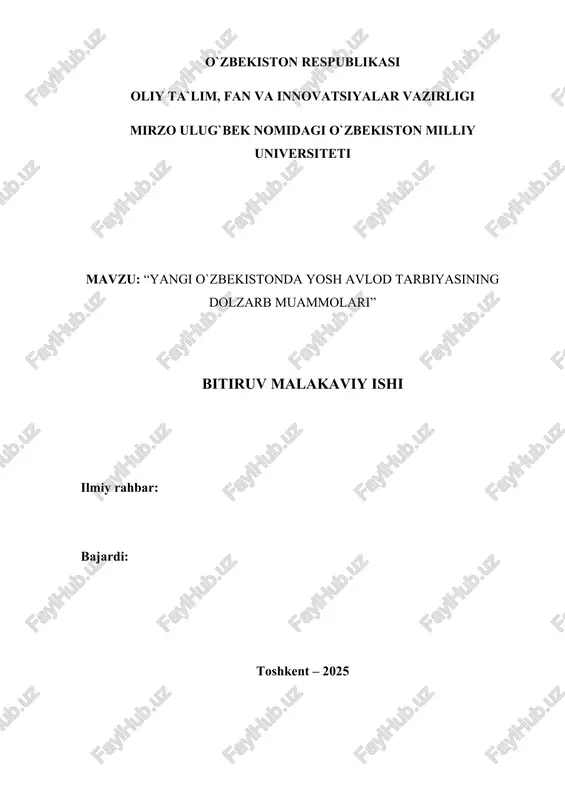 yangi o`zbekistonda yosh avlod tarbiyasining dolzarb muammolari — DOCX