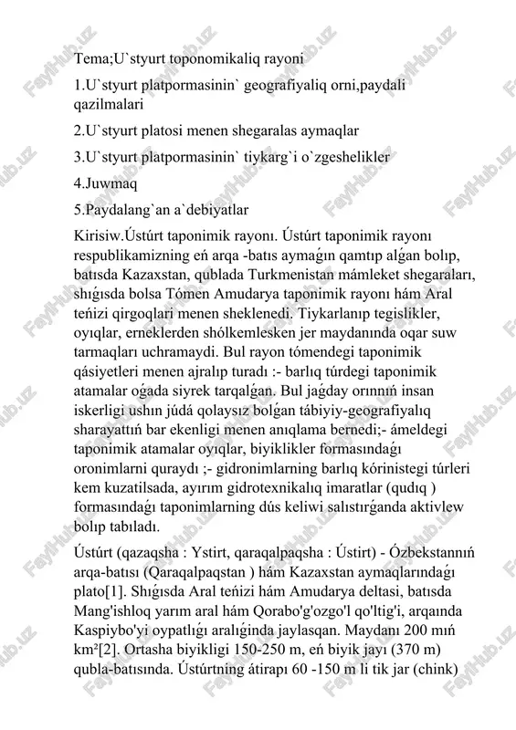 ústúrt taponimik rayonı — DOCX