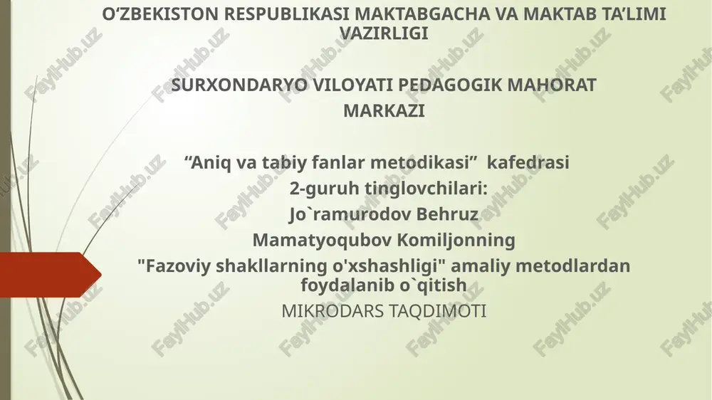 fazoviy shakllarning o'xshashligi amaliy metodlari — PPTX