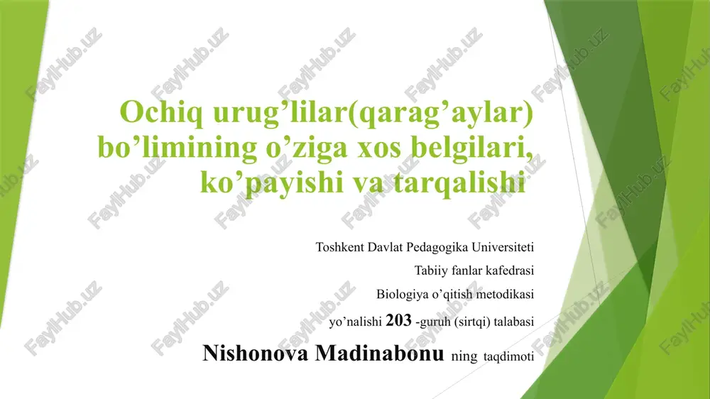 ochiqurug’lio’simliklar haqida umumiy ma’lumot — PPTX