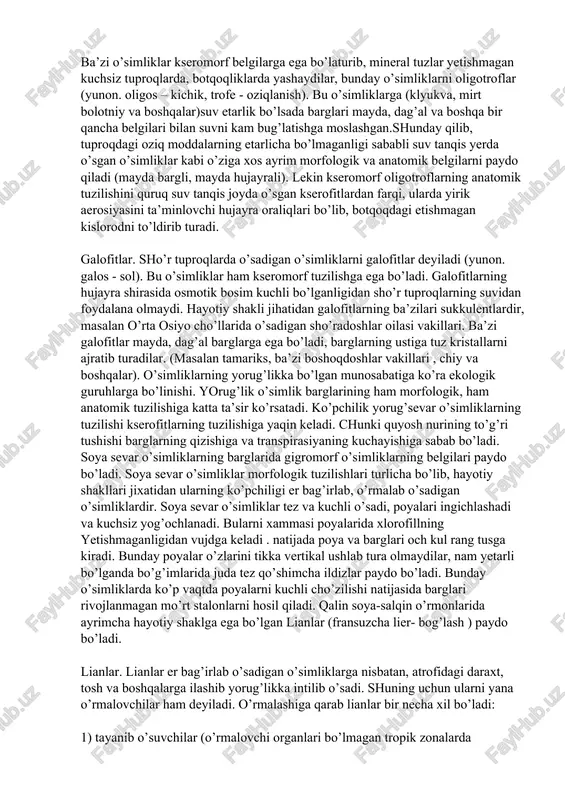 kseromorf o'simliklar — DOCX