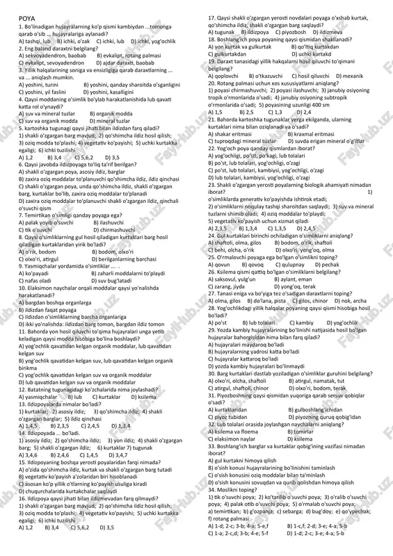 poya haqida testlar — DOCX