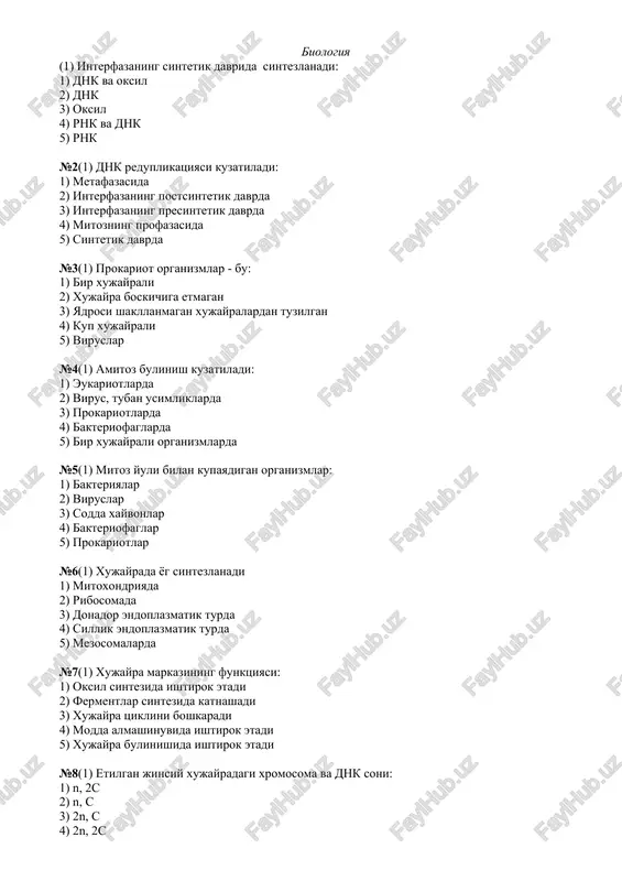 biologiya fanidan testlar — DOCX