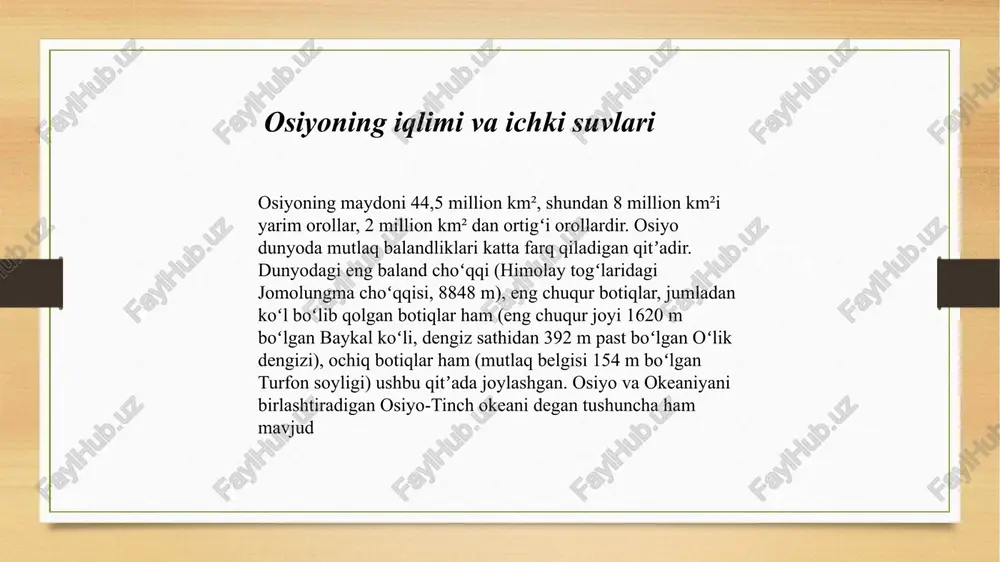 osiyoning iqlimi va ichki suvlari — PPTX