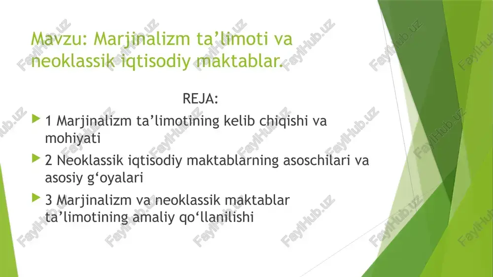 marjinalizm ta’limoti va neoklassik iqtisodiy maktablar — PPTX