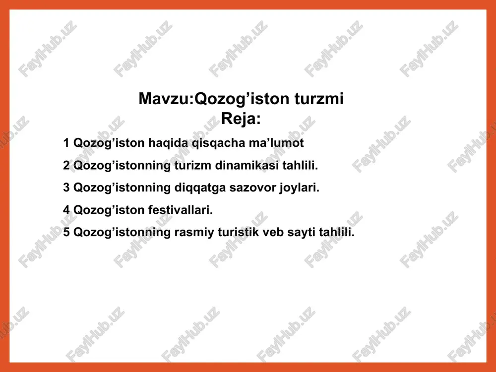 qozog’iston turzmi — PPTX