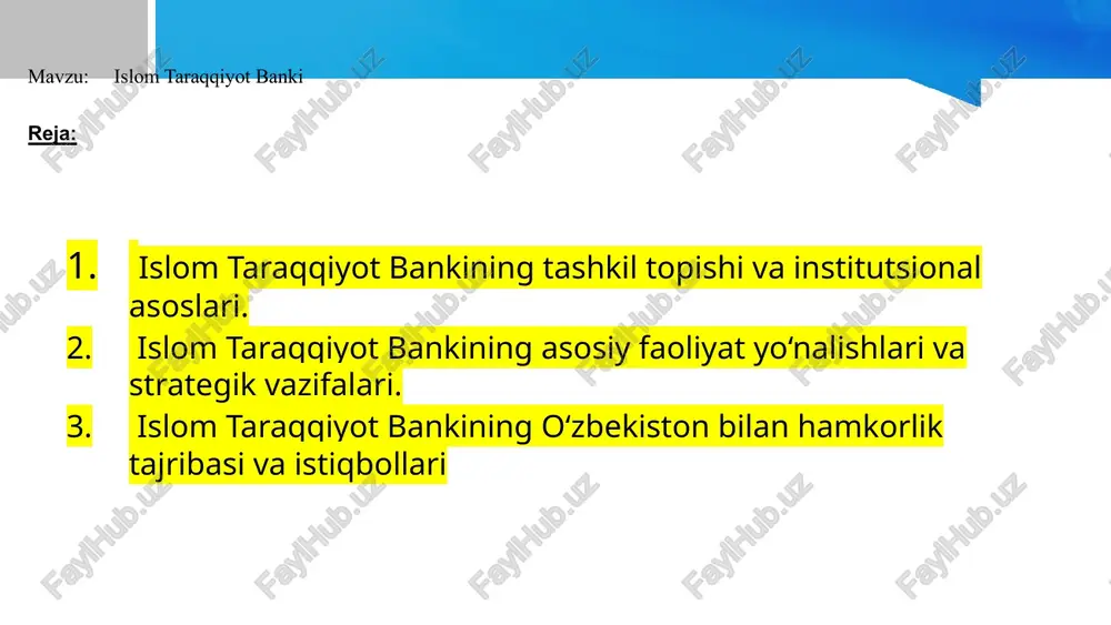 islom taraqqiyot banki — PPTX