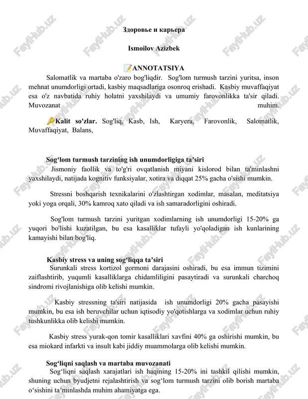sog'lom turmush tarzining ish unumdorligiga taʼsiri — DOCX