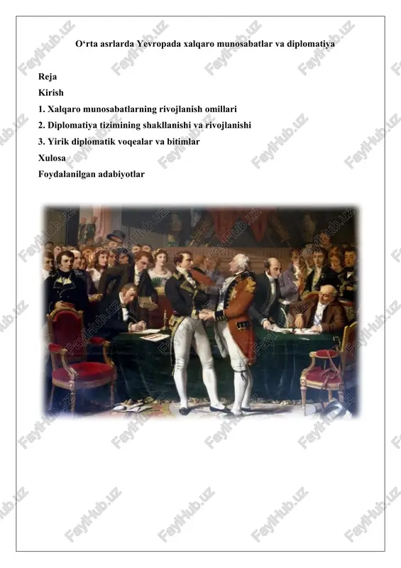 o‘rta asrlarda yevropada xalqaro munosabatlar va diplomatiya — DOCX