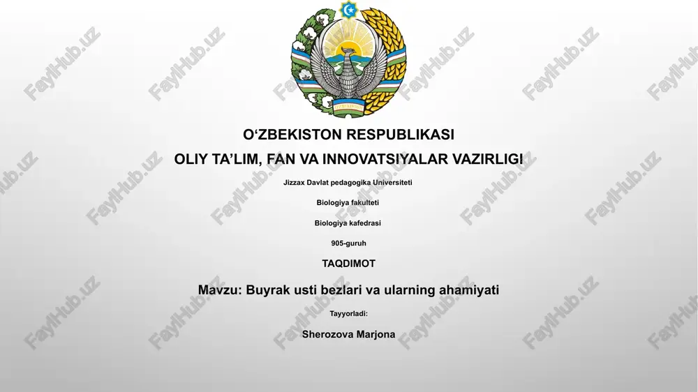 buyrak usti bezlari va ularning ahamiyati — PPTX