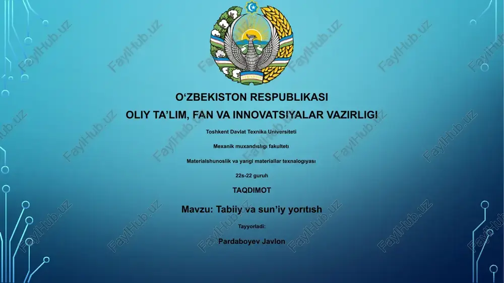 tabiiy va sunʼiy yorıtısh — PPTX