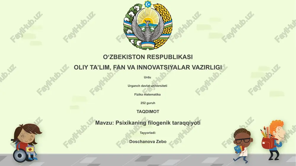 psixikaning filogenik taraqqiyoti — PPTX