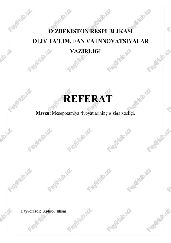 mesopotamiya afsonalarining oʻziga xosligi — DOCX