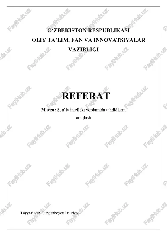 sun’iy intellekt yordamida tahdidlarni aniqlash — DOCX
