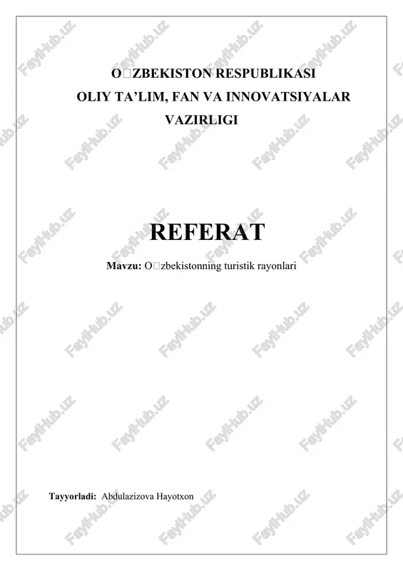 oʻzbekistonning turistik rayonlari — DOCX