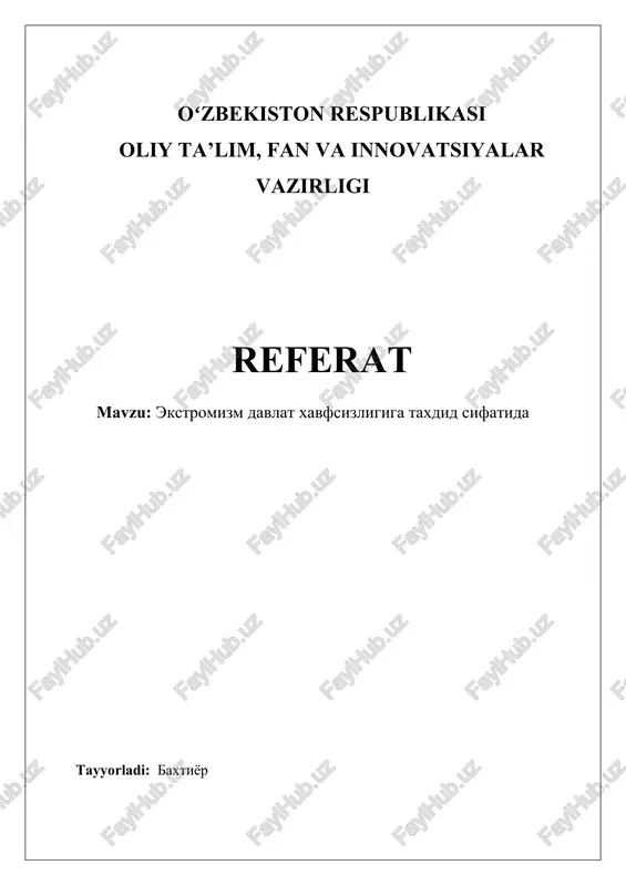 ekstrimizm davlat xavfsizligiga taxdid sifatida — DOCX