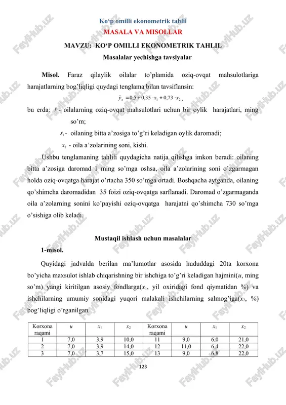 ko‘p omilli ekonometrik tahlil — DOC
