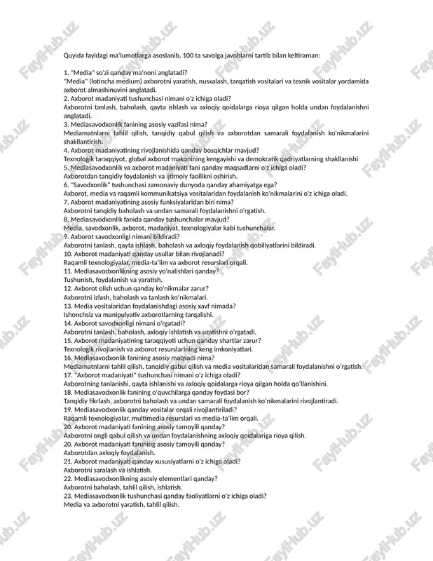 axborot madaniyatining rivojlanishi — DOC