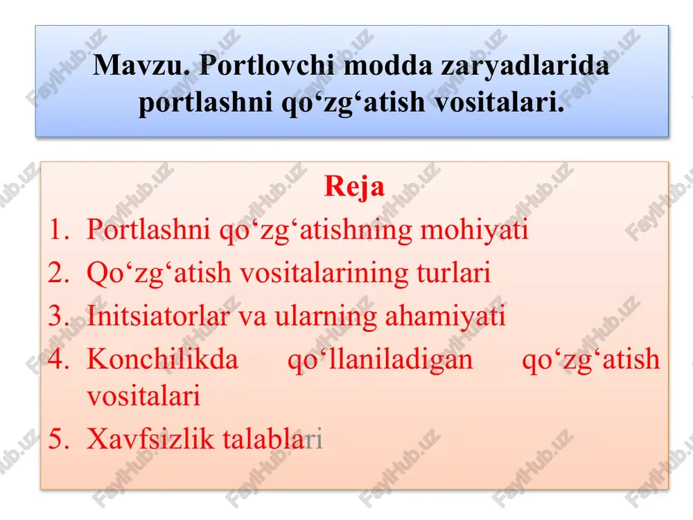 portlashniqo‘zg‘atishni o‘zg‘atish vositalari — PPTX
