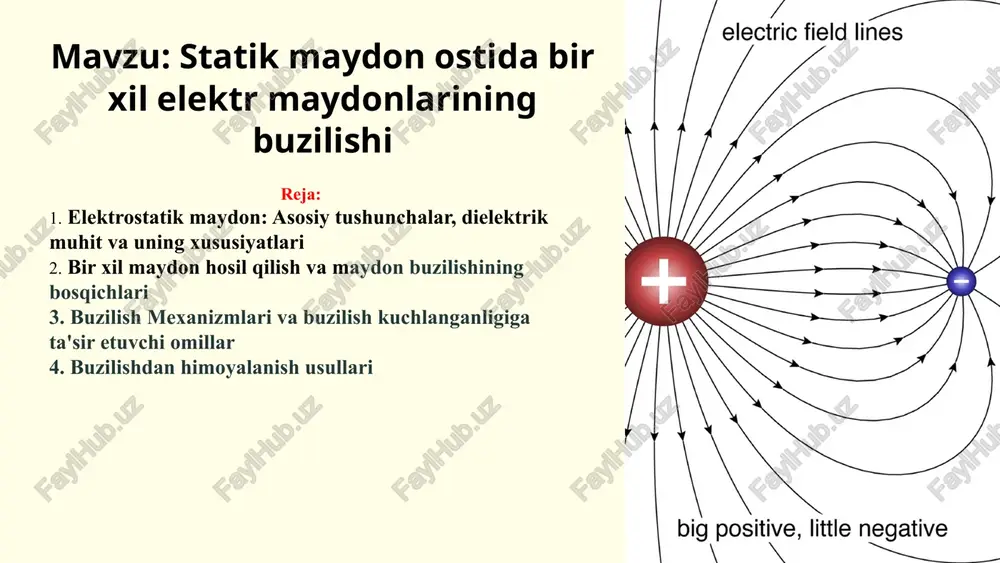 statik maydonlarda bir xil elektr maydonlarining buzilishi — PPTX