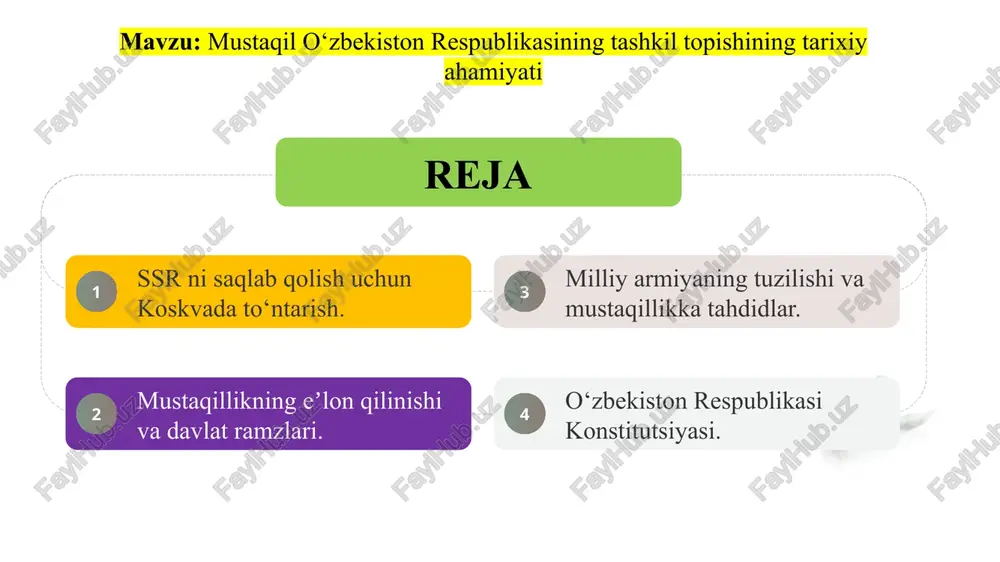 mustaqil o‘zbekiston respublikasining tashkil topishining tarixiy ahamiyati — PPTX