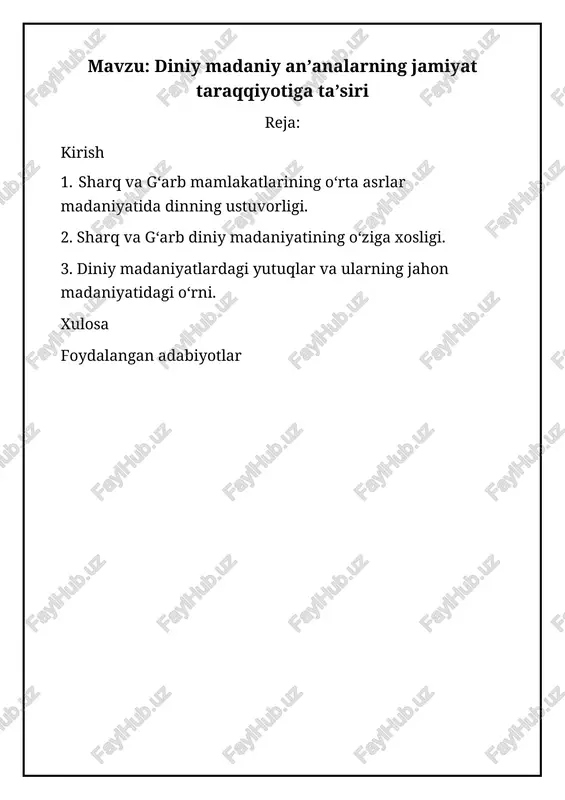 diniy madaniy an’analarning jamiyat taraqqiyotiga ta’siri — DOCX