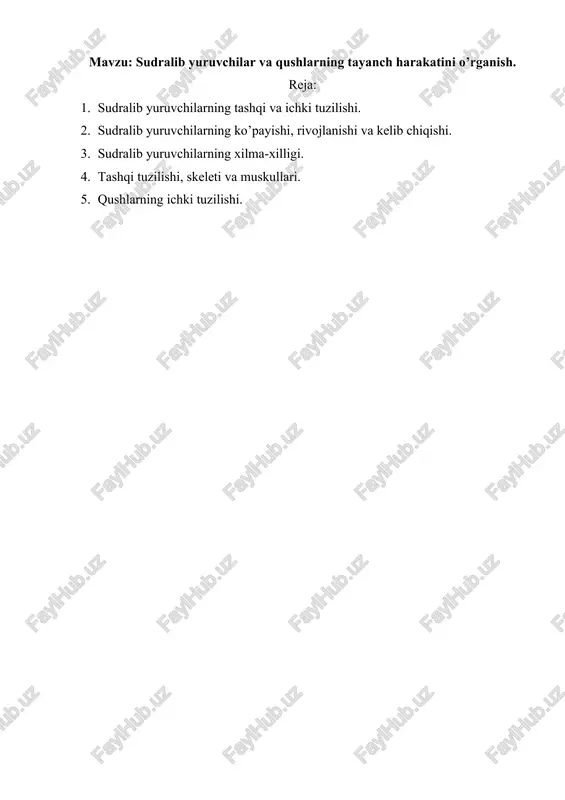 sudralib yuruvchilar va qushlarning tayanch harakatini o’rganish — DOCX
