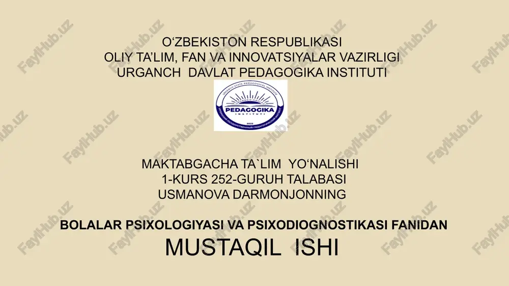 bolalar psixologiyasining yordamchi usullarini o'rganish — PPTX