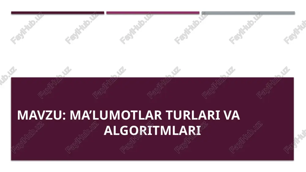 ma’lumotlar turlari va algoritmlari — PPTX