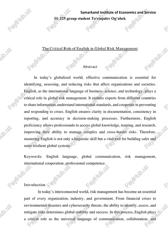 the critical role of english in global risk management — PDF