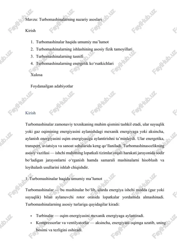 turbomashinalarning nazariy asoslari — DOCX