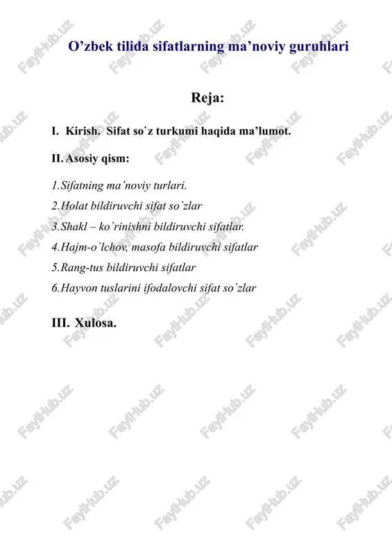 o’zbek tilida sifatlarning ma’noviy guruhlari — DOC