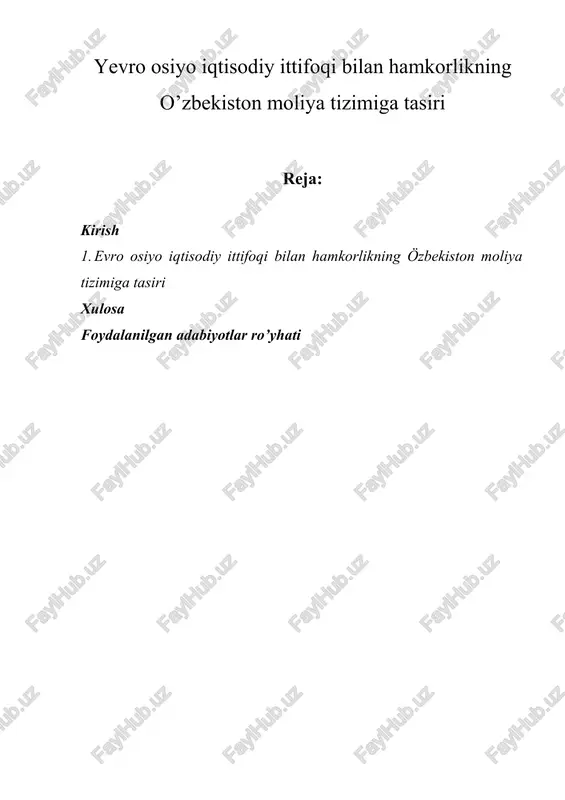 evro osiyo iqtisodi ittifoqi bilan hamkorlik — DOCX
