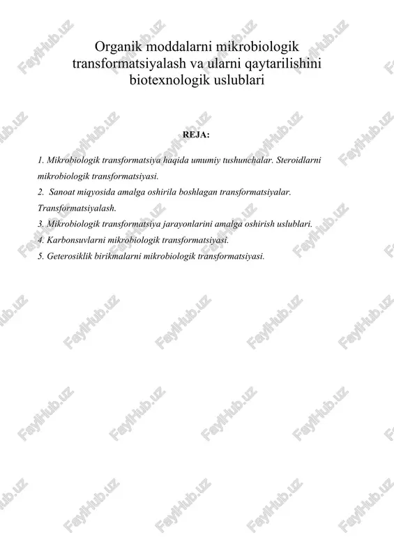 mikrobiologik transformatsiyalash va ularni qaytarilishini biotexnologik uslublari — DOC
