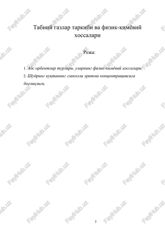 tabiiy gazlar tarkibi va fizik-kimyoviy xossalari — DOCX