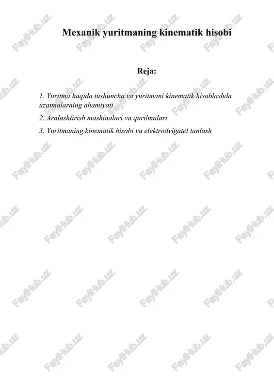 mexanik yuritmaning kinematik hisobi — DOCX
